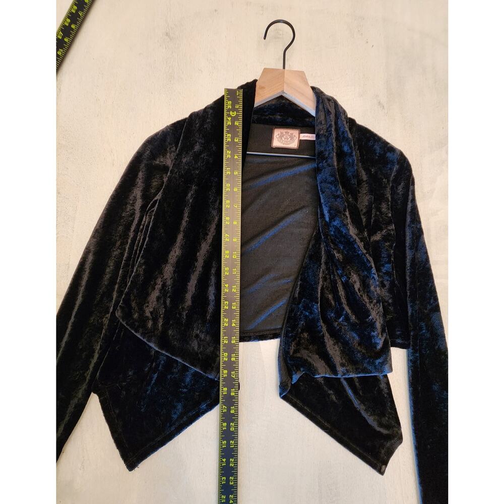 Juicy Couture Crushed Velvet Open Front Jacket Size Small Womens Y2K Black - Picture 6 of 9